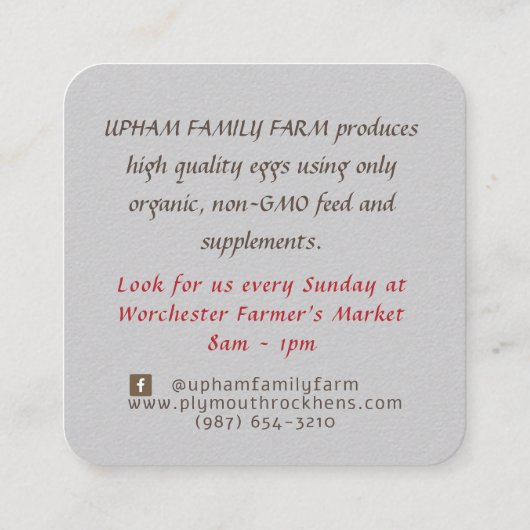 卵カートンのフレッシュエッグ灰色の名刺 スクエア名刺 (裏面)