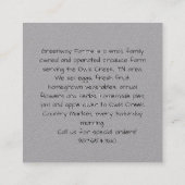 卵カートングレーファーム新鮮な卵とヴィンテージヘン スクエア名刺 (裏面)