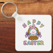 卵キーチェーン付きキュートなイースターバニーバスケット キーホルダー (正面)