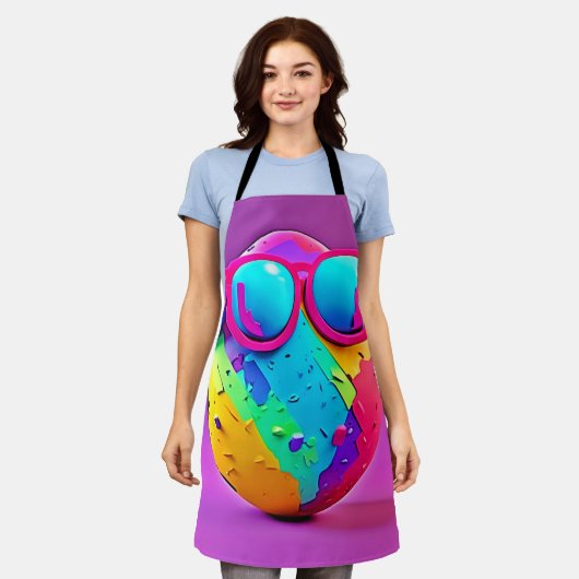 卵クールカラフル エプロン (着用した状態)