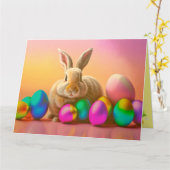卵コレクション付きビッグカラフルイースターバニー カード (黄色い花)