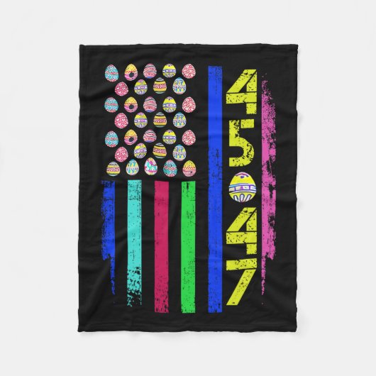 卵トランプ付きおもしろい米国国旗45 47イースターデー2 フリースブランケット (正面)