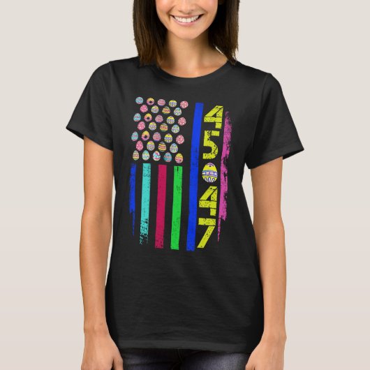卵トランプ付きおもしろい米国国旗45 47イースターデー2 Tシャツ (正面)
