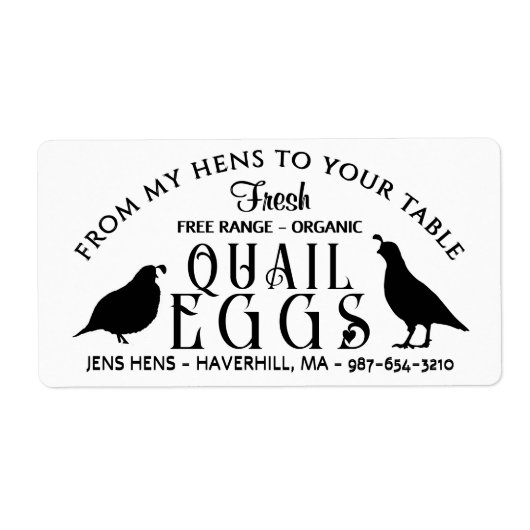 卵パーソナライズされたカートンロゴウズラ卵とハート ラベル (正面)