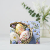 卵パーソナライズされた付きイースター絵を描カード シーズンポストカード (スタンド正面)