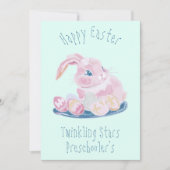 卵プレスクール先生ミント付きピンクのイースターバニー シーズンカード (正面)