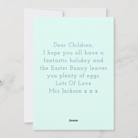 卵プレスクール先生ミント付きピンクのイースターバニー シーズンカード (裏面)