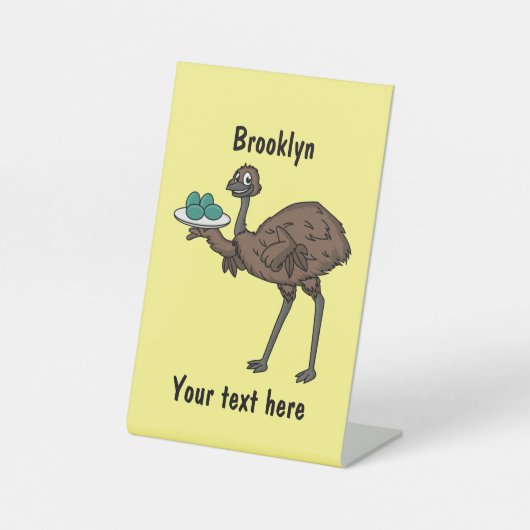 卵マンガイラストレーション付きEMU 台座サイン (正面)