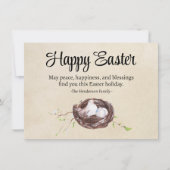 卵付き水彩鳥の巣素朴ハッピーイースター カード (正面)