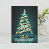 卵巣がんクリスマスツリーティール(緑がかった色)リボン腫瘍学 シーズンカード (スタンド正面)