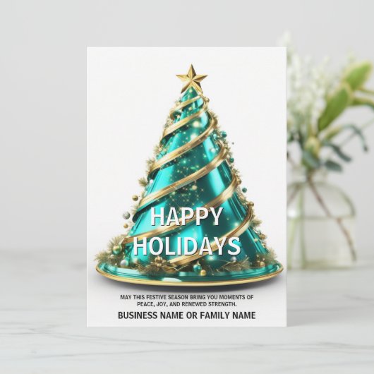 卵巣がんティール（緑がかった色）クリスマスツモダンリー シーズンカード (スタンド正面)