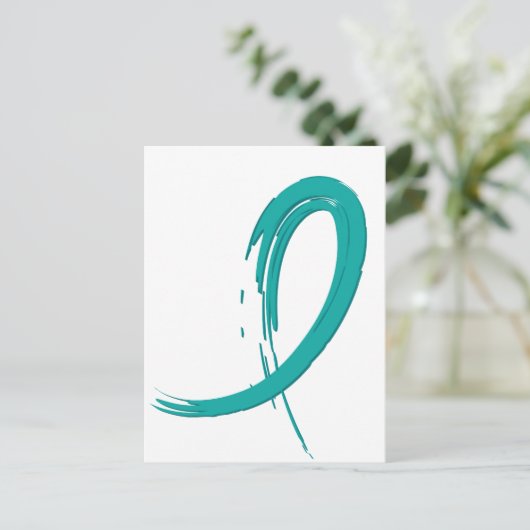 卵巣がんティール(緑がかった色)帯A4 ポストカード (スタンド正面)