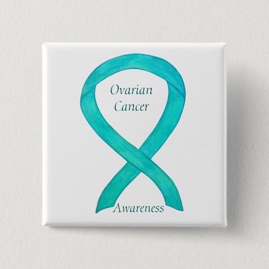 卵巣がんティール（緑がかった色）認識度帯カスタムピン 缶バッジ (正面)