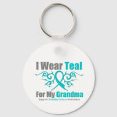 卵巣がんティール（緑がかった色）部族帯おばあちゃん キーホルダー (正面)