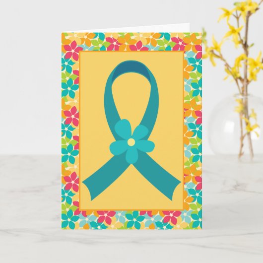 卵巣がん又はPCOSティール(緑がかった色)帯認識度 カード (黄色い花)