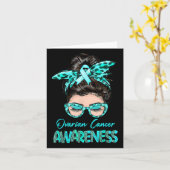 卵巣がん認識度めちゃまんティール（緑がかった色）リボン カード (黄色い花)