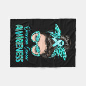 卵巣がん認識度めちゃまんティール（緑がかった色）リボン フリースブランケット (正面(横))