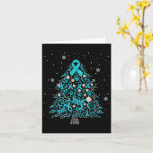 卵巣がん認識度クリスマスツリーティール（緑がかった色）リブ カード (黄色い花)