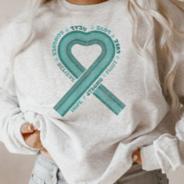 卵巣がん認識度ティール（緑がかった色）リボンのサポート スウェットシャツ