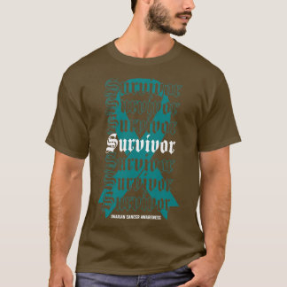 卵巣がん認識度生存者ティール（緑がかった色）リボン贈り物 Tシャツ