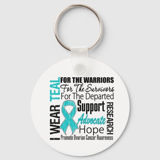 卵巣がんI衣服ティール（緑がかった色）リボンTRIBUTE キーホルダー (正面)