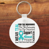 卵巣がんI衣服ティール（緑がかった色）リボンTRIBUTE キーホルダー (正面)