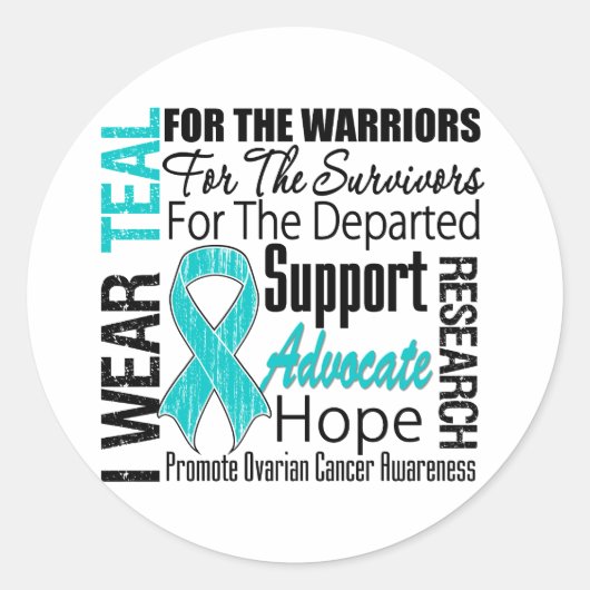 卵巣がんI衣服ティール（緑がかった色）リボンTRIBUTE ラウンドシール (正面)