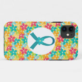 卵巣癌のティール(緑がかった色)の認識度のリボン Case-Mate iPhoneケース (裏面(横))