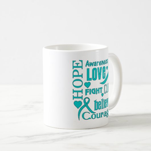卵巣癌の希望はコラージュを言い表わします コーヒーマグカップ (正面右)