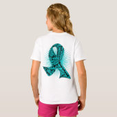 卵巣癌リボン強力なスローガン Tシャツ (裏面フル)