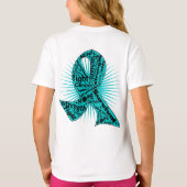 卵巣癌リボン強力なスローガン Tシャツ (裏面)