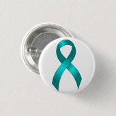 卵巣癌|の子宮頸癌・ -ティール（緑がかった色）のリボン 缶バッジ (正面&裏面)