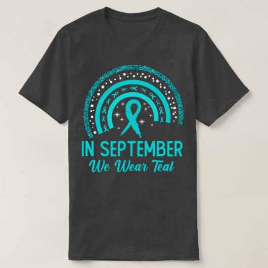 卵巣認識度9月We衣服ティール(緑がかった色)Rainbo Tシャツ (デザイン正面)