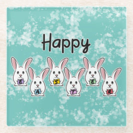 卵形のイースターウサギ ガラスコースター