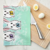 卵形のイースターウサギ キッチンタオル (四つ折り)