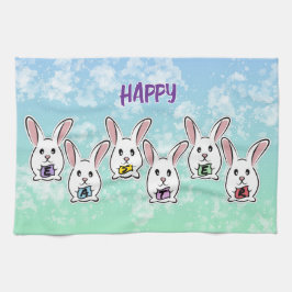 卵形のイースターウサギ キッチンタオル