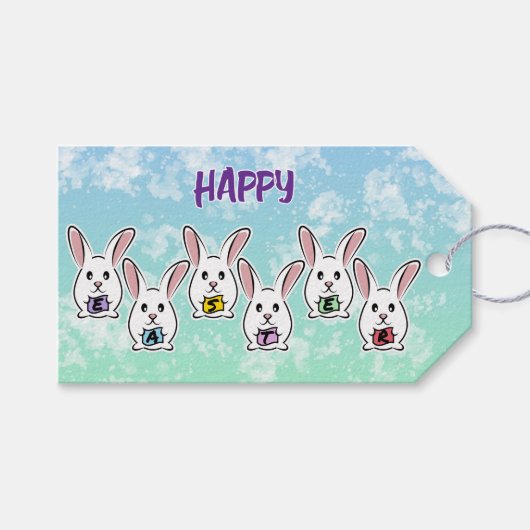 卵形のイースターウサギ ギフトタグ (正面(横))