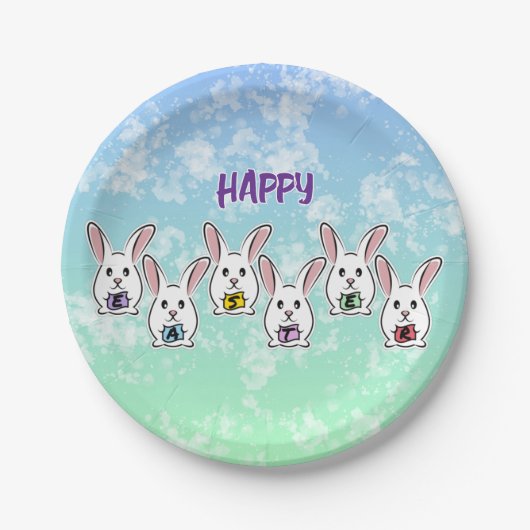 卵形のイースターウサギ ペーパープレート (正面)