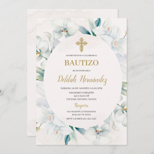 卵形のユリの額縁洗礼の招待状 招待状 (正面/裏面)