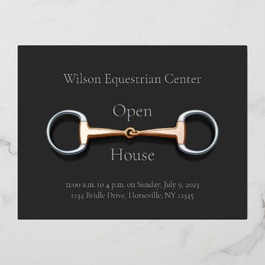 卵形スナッフルビットの乗馬イベント 箔招待状ポストカード (正面)