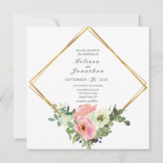 卵殻及び赤面フローラ結婚式招待状 (正面)