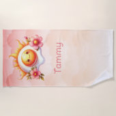 卵焼き熱いサンピンクの花女 ビーチタオル (正面)