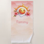 卵焼き熱いサンピンクの花女 ビーチタオル (正面)