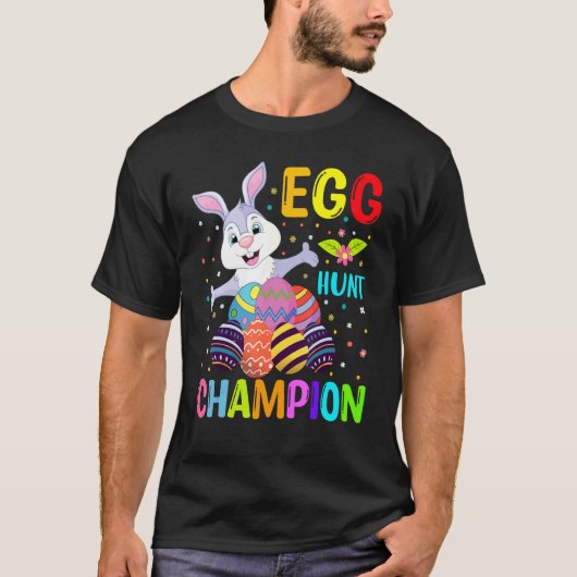 卵狩りチャンピオンかわいいバニー復活祭 Tシャツ (正面)