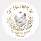 卵農場ステッカー 水彩鶏ラベル ラウンドシール (正面)