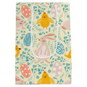 卵、バニー、雛、花とイースターパターン ミディアムペーパーバッグ (裏面)