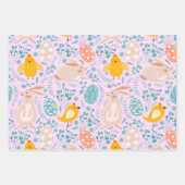 卵、バニー、雛、花とイースターパターン ラッピングペーパーシート (正面3)