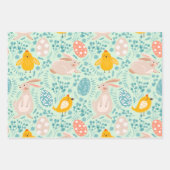 卵、バニー、雛、花とイースターパターン ラッピングペーパーシート (正面2)