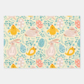 卵、バニー、雛、花とイースターパターン ラッピングペーパーシート (正面)