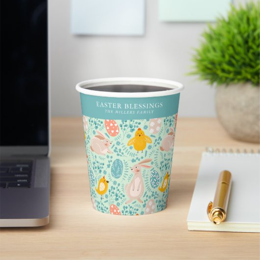 卵、バニー、雛、花とイースターパターン 紙コップ (インサイチュ)